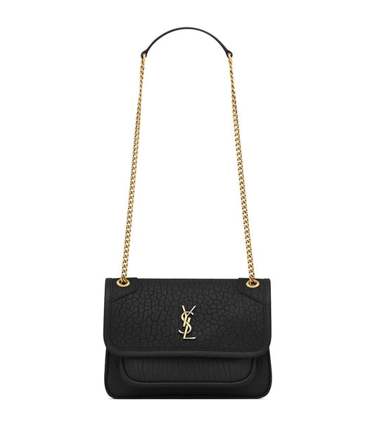 YSL Niki MÉDIA em couro de cordeiro granulado